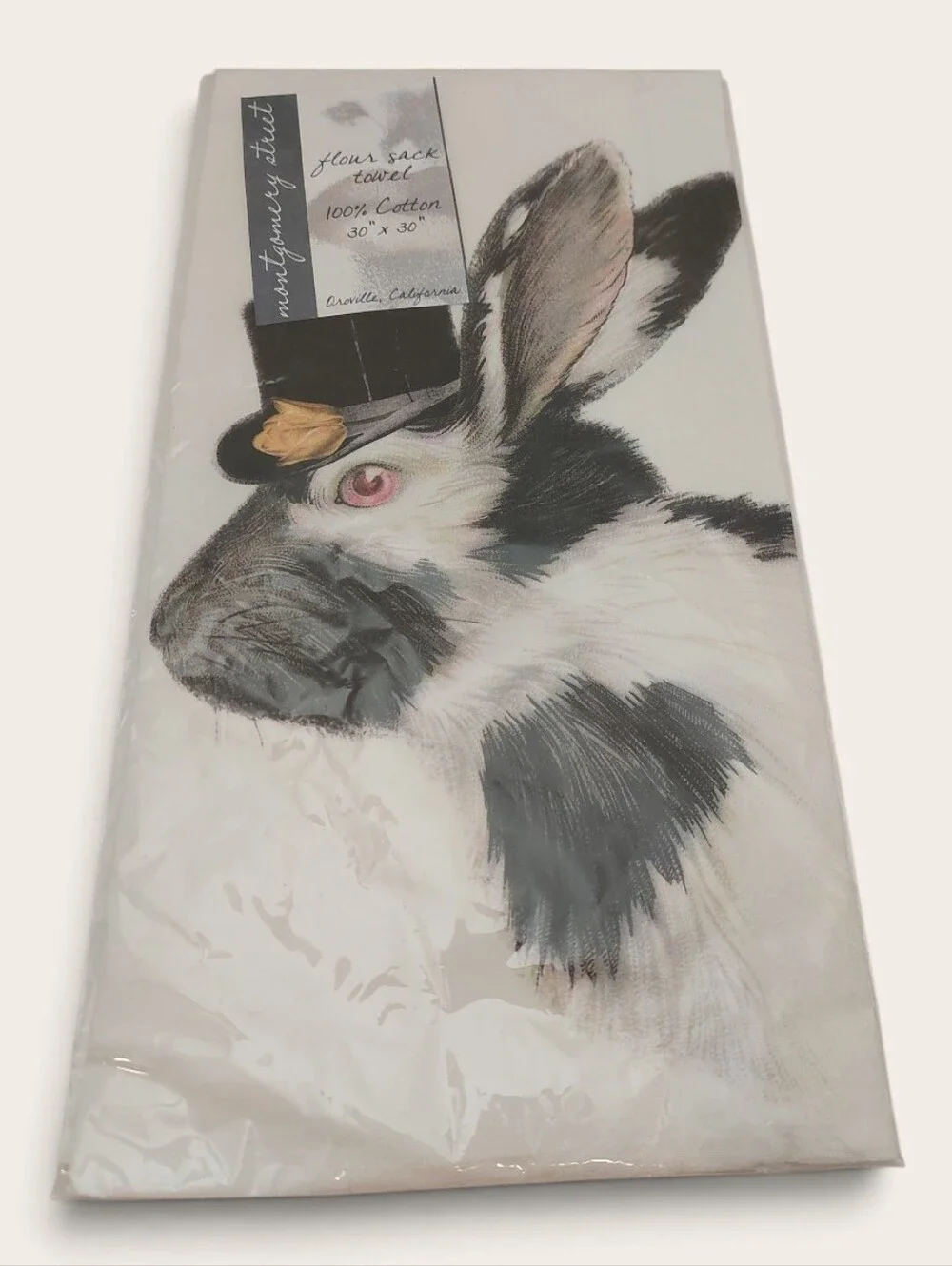 NEW Flour Sack Cotton Towel Baking Bunny Black Hat Giftable